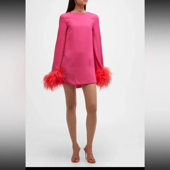 NERVI Penelope Flare-Sleeve Mini Shift Dress w/ Feather Trim - Picture 7 of 9